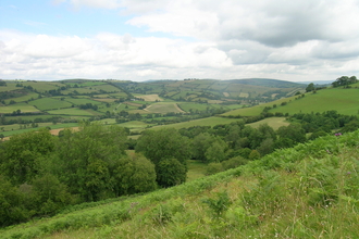 A view of the Clun Valley bordering Shropshire, Montgomeryshire, Radnorshire and Herefordshire