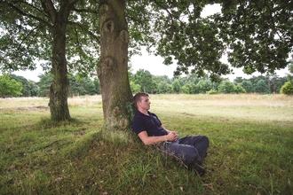Person relaxing under a tree