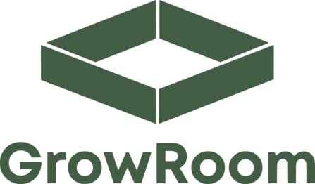 Logo for GrowRoom - green diamond shape