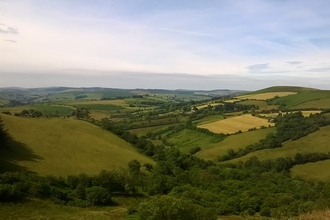 Landscape view of Shropshire fields and hills