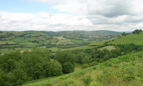 A view of the Clun Valley bordering Shropshire, Montgomeryshire, Radnorshire and Herefordshire